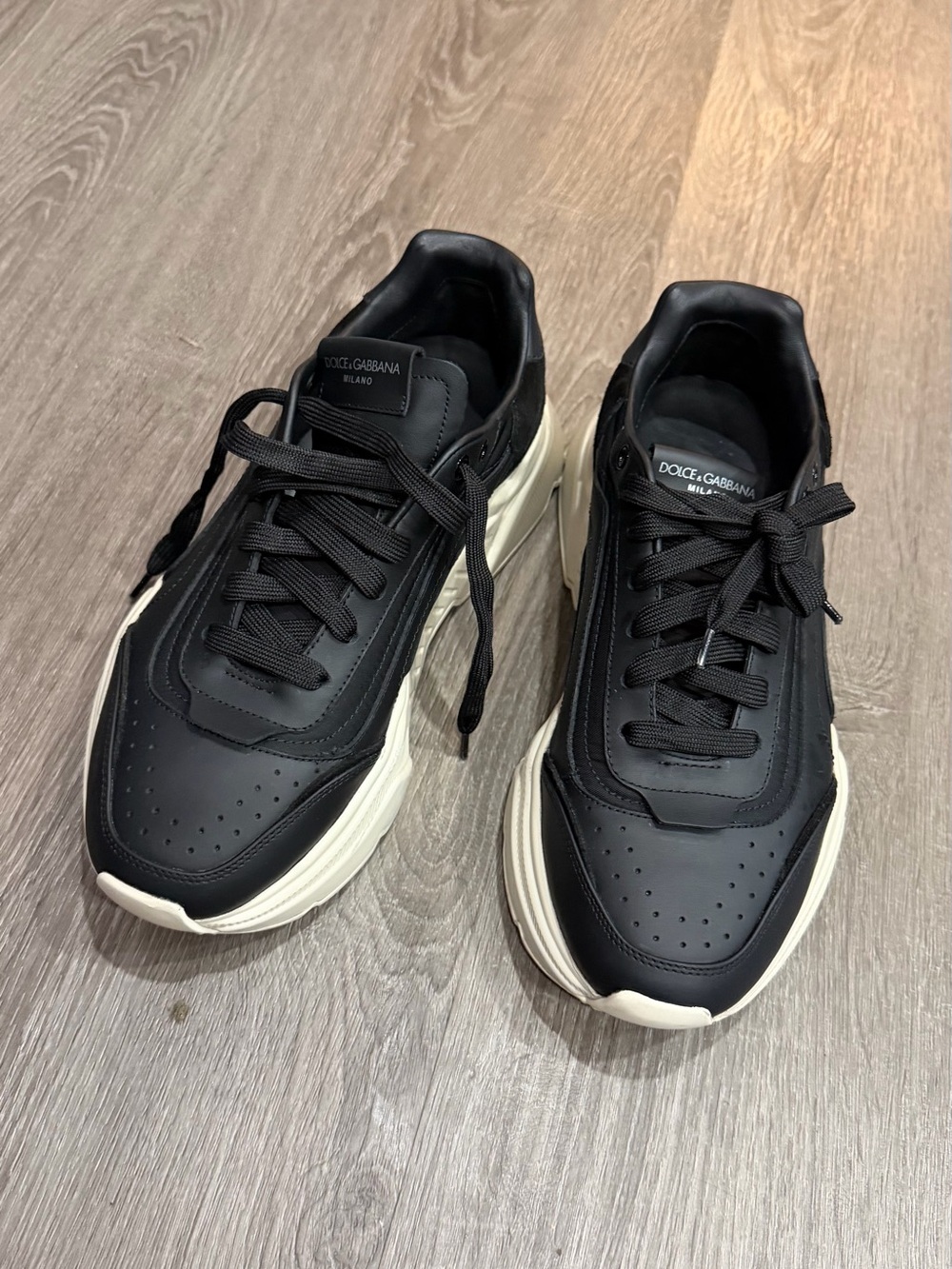 Dolce & Gabbana Black Leather Sneakers with Off-White sole